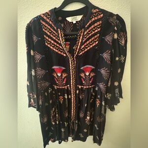 Ritu Kumar Black Embroidered print Floral Boho Top with Red & Gold Accents